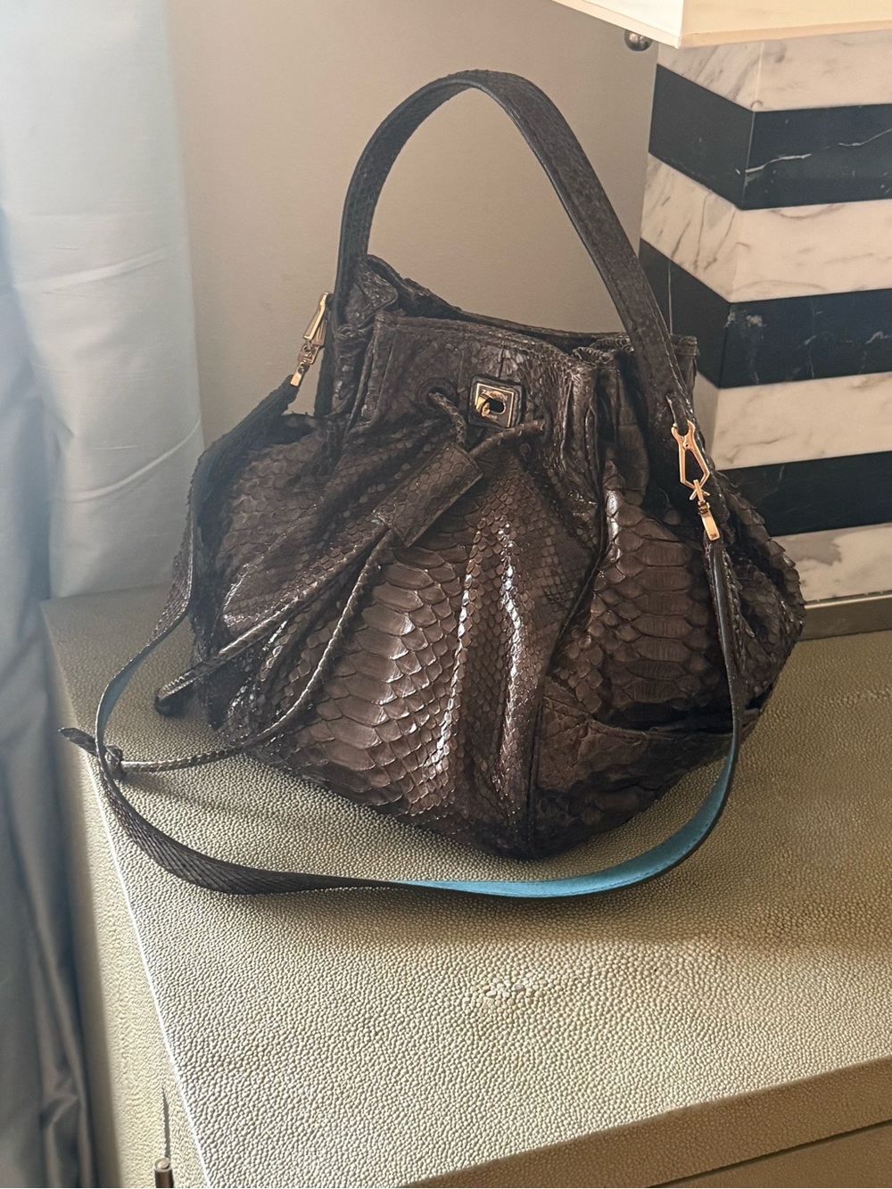 ZAGLIANI Python Snakeskin Hobo Bag Anthracite Brown